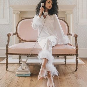 White Feather Silk Pajamas